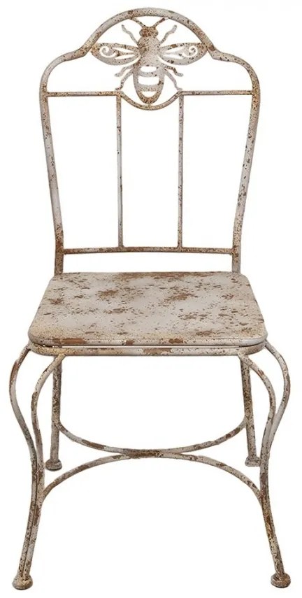 Biela antik kovová záhradná stolička so včielkou French - 47*47*91 cm