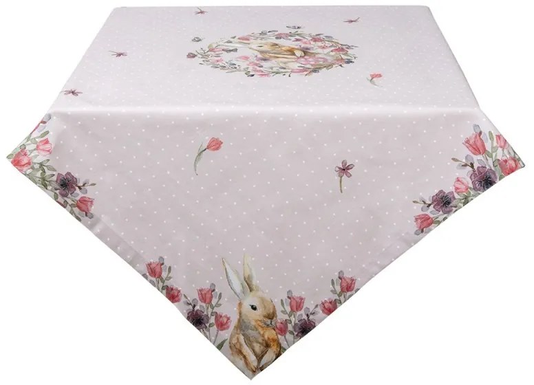 Béžový bavlnený obrus so zajačikom Happy Bunny - 100*100 cm