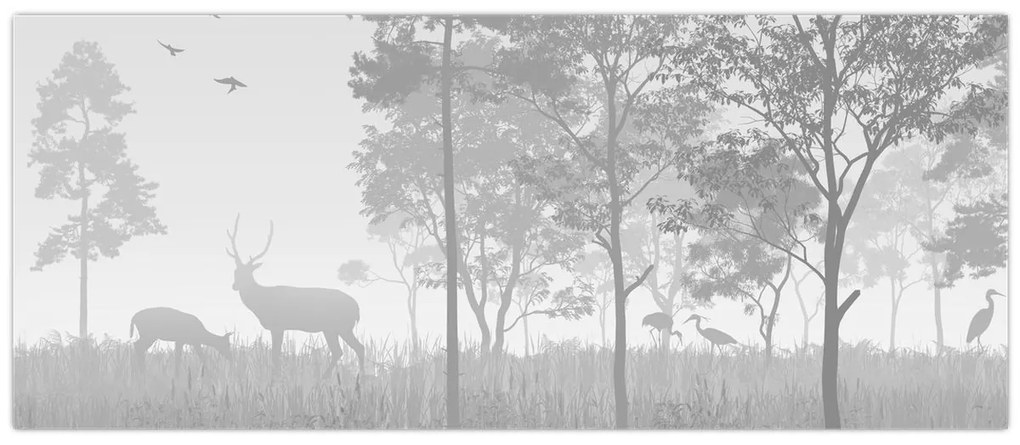Obraz - Lúka s jeleňami (120x50 cm)