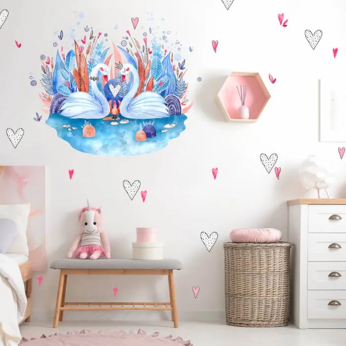 Nálepky na stenu - Biele a ružové srdiečka
