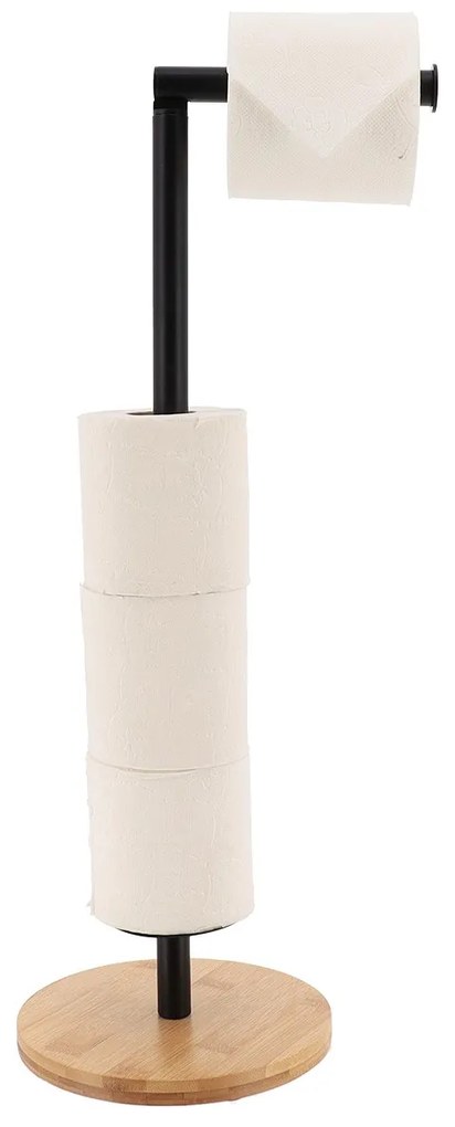Stojan na toaletný papier Black Bamboo, čierna/s drevenými prvkami, o