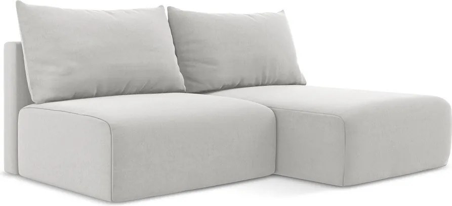 Svetlosivá zamatová rozkladacia/s úložným priestorom rohová pohovka (pravý roh/s leňoškou) Kalena – Makamii