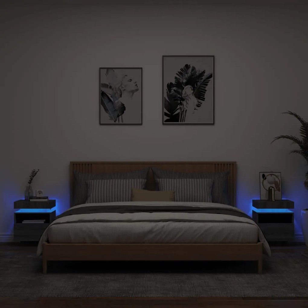 Nočné stolíky s LED svetlami 2 ks sivé sonoma 40x39x48,5 cm 836795