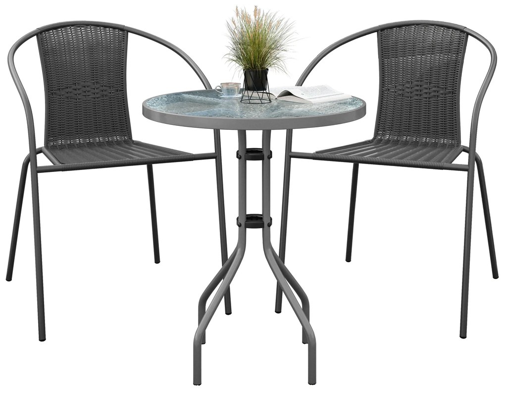 Záhradná / terasová zostava dve stoličky + stôl šedá