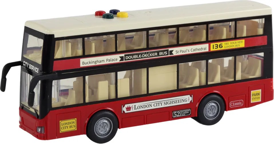 LEAN Toys Mestský poschodový autobus Svetlá znie červeno 1:16