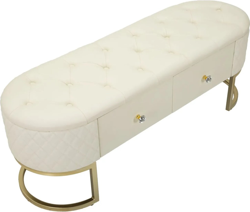 Lavica Sharon 120 cm s úložným priestorom ekokoža biela/zlatá