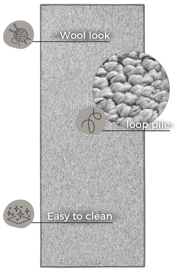 Sivý behúň 80x300 cm Wolly – BT Carpet