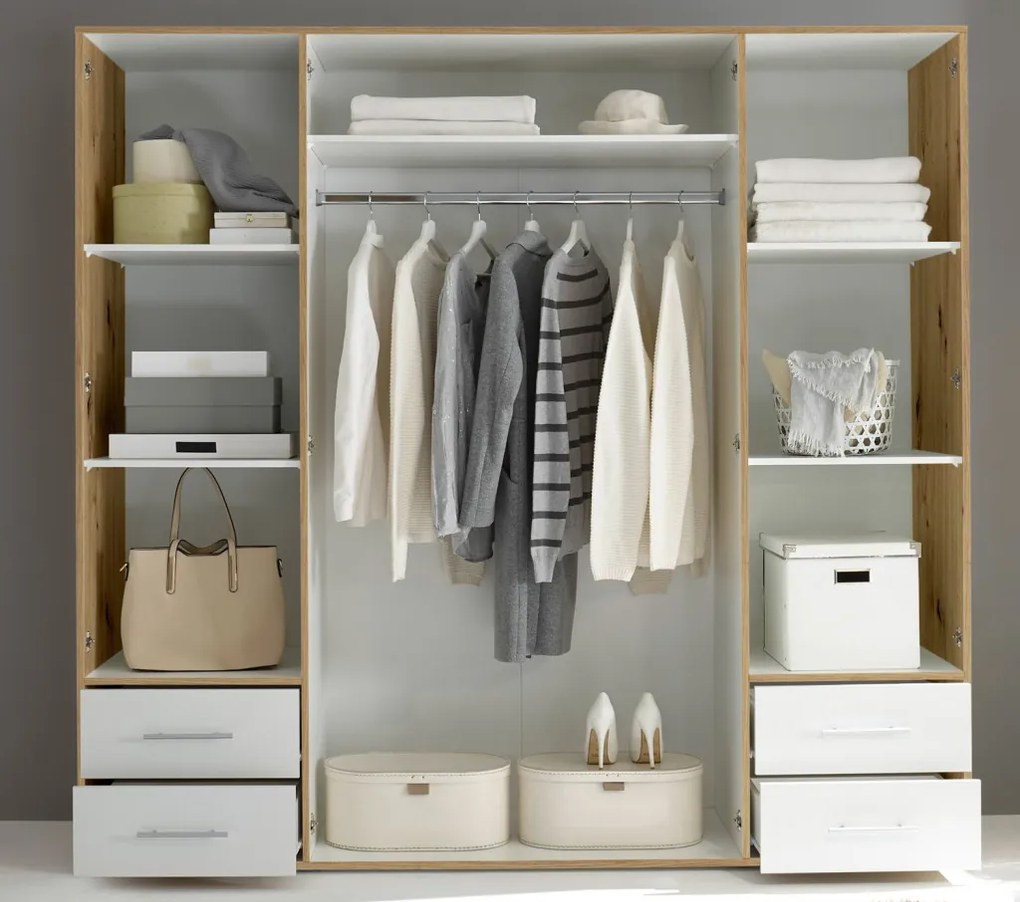 Šatníková skriňa Valencia, 206 cm, dub artisan/biela