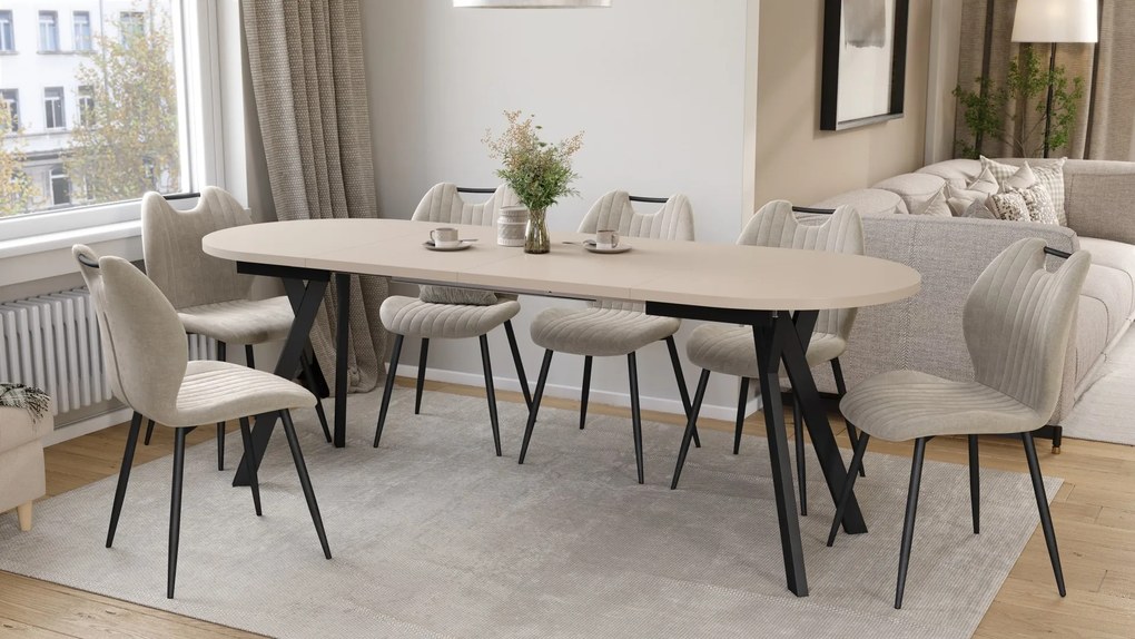 Mazzoni ALMO Kašmír / čierne nohy - OVÁLNY ROZKLADACÍ STÔL 140-240 cm PRE 10-12 OSÔB