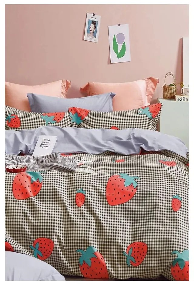 Predĺžené obliečky na jednolôžko z bavlny Renforcé s plachtou/3-dielne 160x220 cm Strawberry – Mila Home