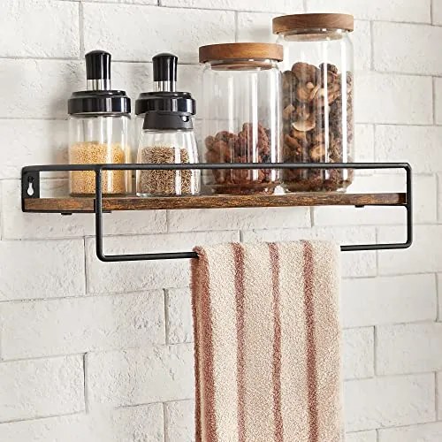 Sada 2 nástenných políc, plávajúce police s tyčou, rustikálne hnedé