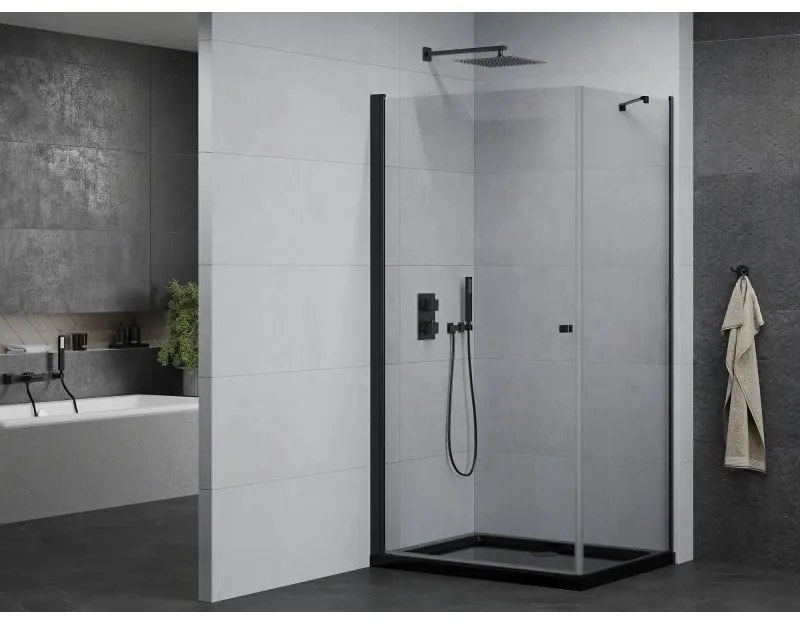 Mexen Pretoria, sprchovací kút 100 (dvere) x 120 (stena) cm, 6mm číre sklo, čierny profil + čierna sprchová vanička, 852-100-120-70-00-4070B