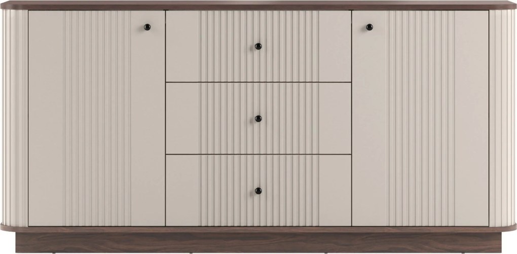 Komoda so zásuvkami Vesper 160 cm - kašmír / orech / čierne úchytky