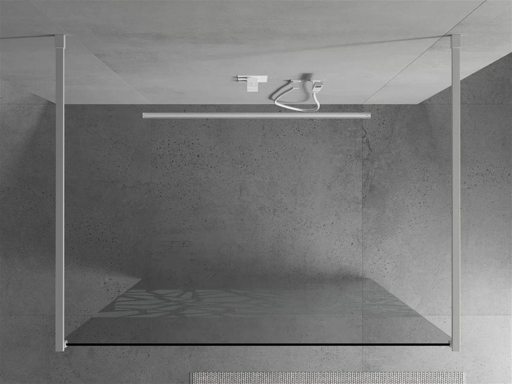 Mexen Kioto, priechodná sprchová zástena 130 x 200 cm, 8mm sklo číre/biely vzor, 2x biela stabilizačná rozpera, 800-130-002-20-85