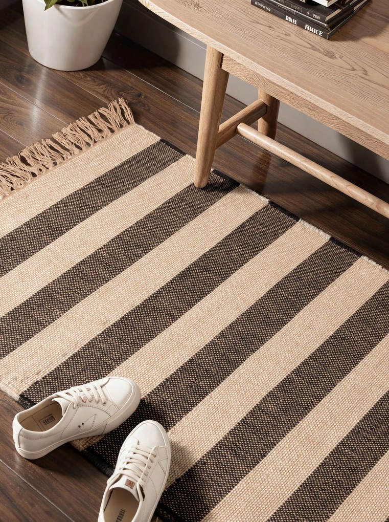 Hanse Home, Koberec behúň Handloom 106334 Playa White Black, 80x300, čiernobiela, chodba / predsieň