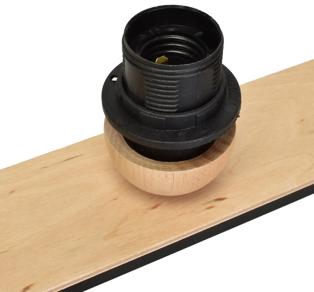 Stropné svietidlo Dama, 3x čierne kovové tienidlo, b/drevo