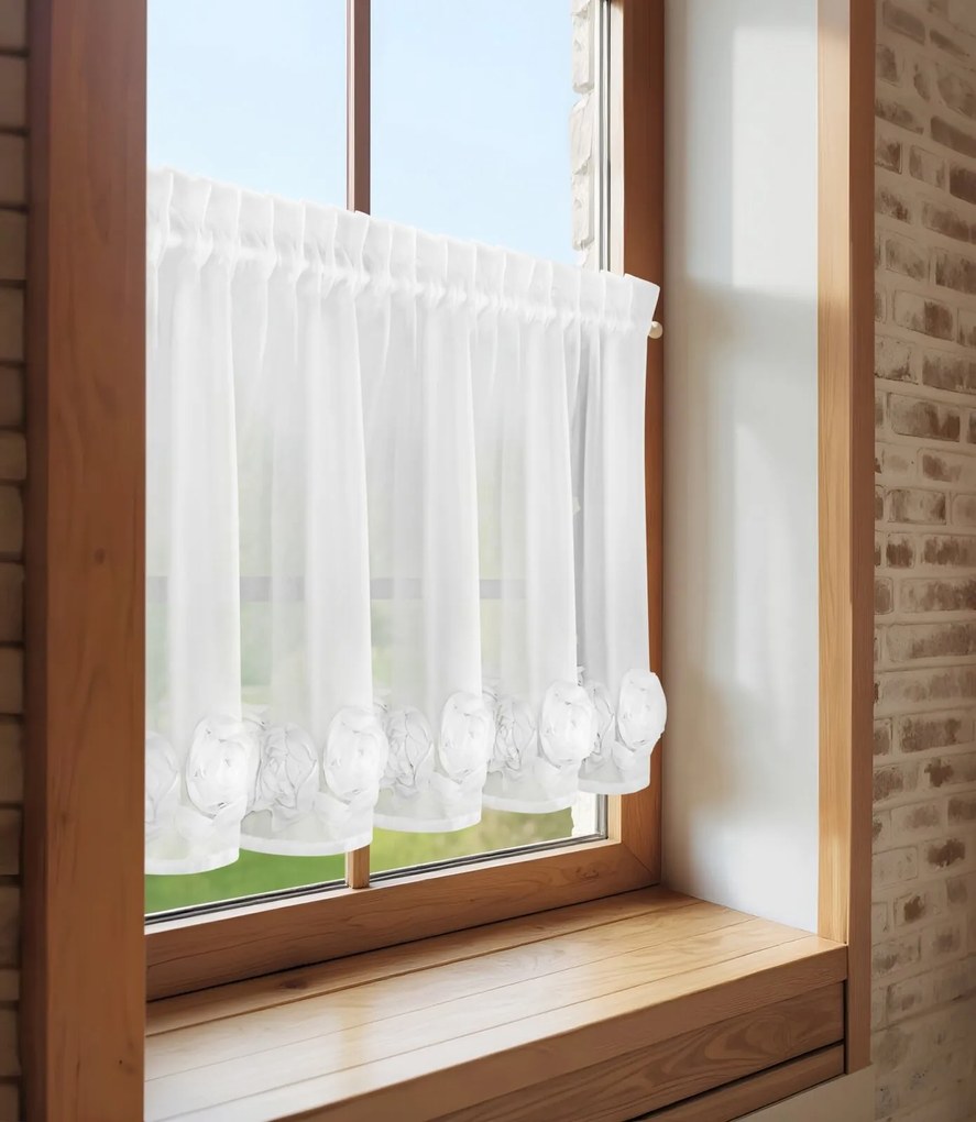 KRÁTKA ZÁCLONA NA PÁSKE EVA MINGE ROSES10 150X40 CM BIELA