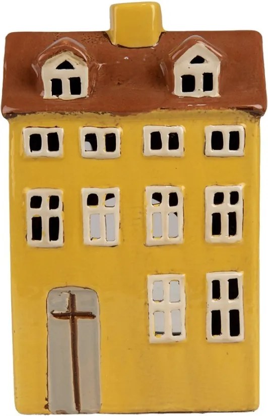 Žltý keramický svietnik na čajovú sviečku domček Amster Village - 12*8*18 cm
