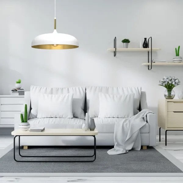 Luster na lanku LINCOLN 1xE27/60W/230V pr. 45 cm biela