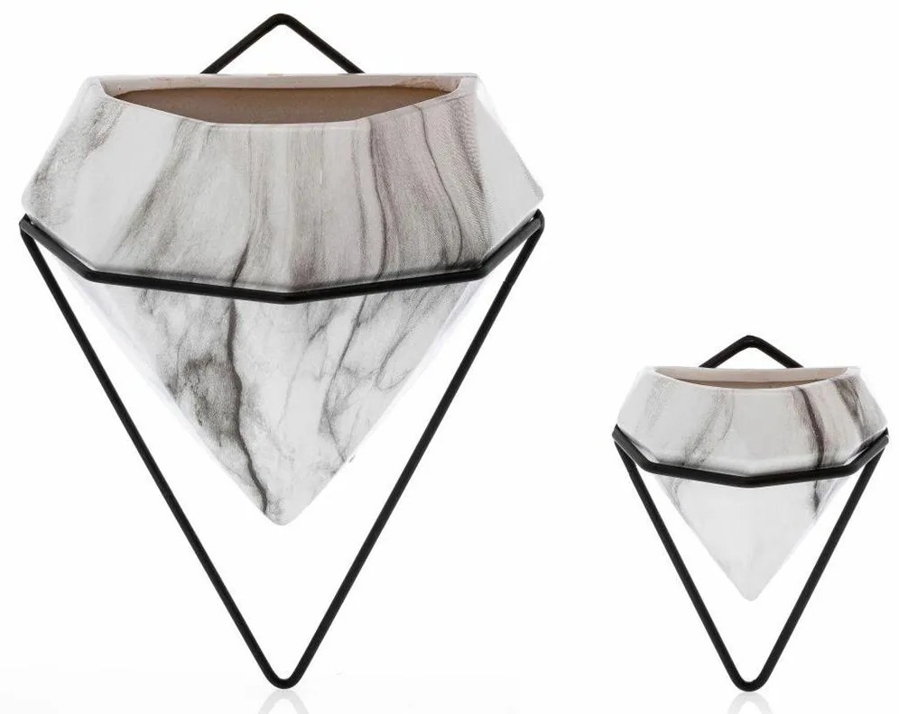 NÁSTENNÝ KERAMICKÝ KVETINÁČ SEMELA SADA 2KS 23X20X11,5 CM+14X10X6 CM BIELA/ČIERNA