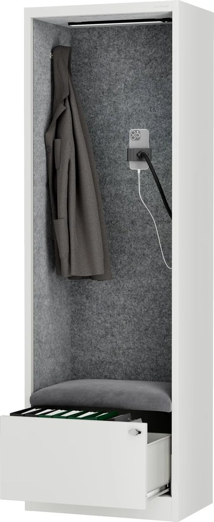 Akustická kabína SALLY MentalBox 600 mm – biely korpus, sivé sedadlo