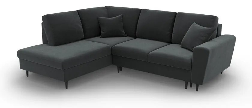 Tmavosivá zamatová rozkladacia/s úložným priestorom rohová pohovka (ľavý roh/do L) Kyoto – Cosmopolitan Design