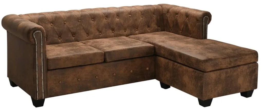 vidaXL Rohová pohovka Chesterfield, umelá semišová koža, hnedá