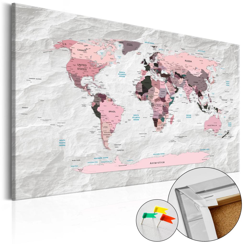 Artgeist Obraz na korku - Pink Continents [Cork Map] Veľkosť: 120x80