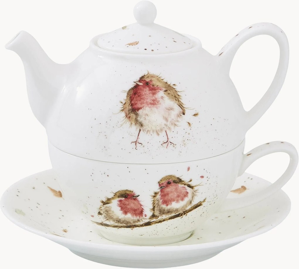 Čajová súprava z jemného kostného porcelánu Robin, 3 ks