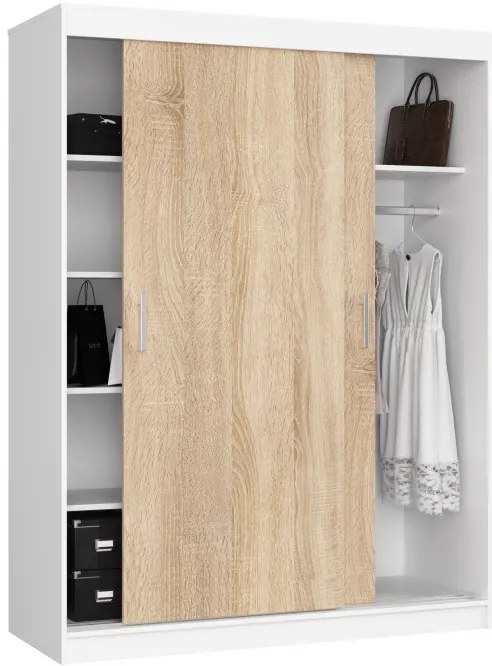 Šatníková skriňa s posuvnými dverami 150 cm CLP mono biela / sonoma