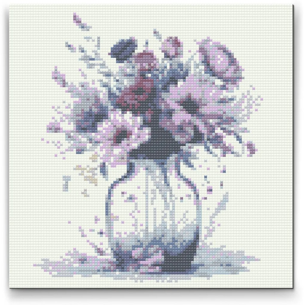 Gario Diamantové maľovanie Fialové kvety v sklenenej váze Rozmery: 50 x 50 cm, Rámovanie: Iba zrolované plátno, Diamanty: Okrúhle
