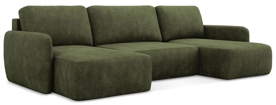 Zelená ženilková rozkladacia/s úložným priestorom rohová pohovka (do tvaru "U") Lilo – Makamii