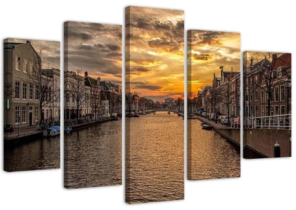 Obraz na plátně pětidílný Amsterdam River City - 150x100 cm