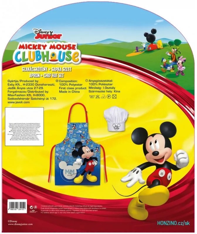 Detská / chlapčenská zástera s kuchárskou čiapkou Mickey Mouse - Disney Junior - Clubhouse - pre deti 3 - 8 rokov