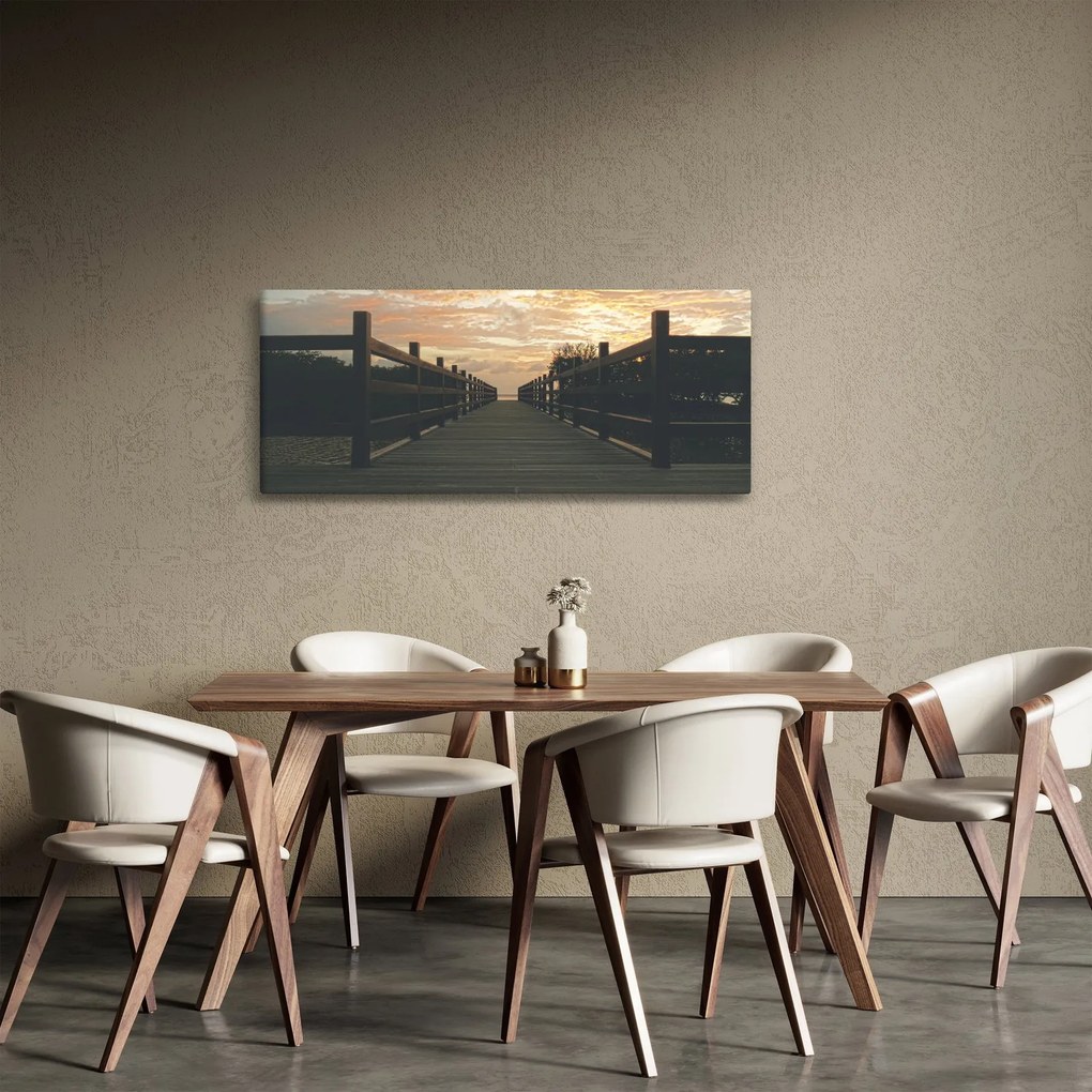 Obraz dreveného móla nad jazerom (120x50 cm)