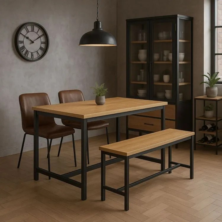 Loftový set nábytku do jedálne alebo kuchyne – stolík a 2 lavice