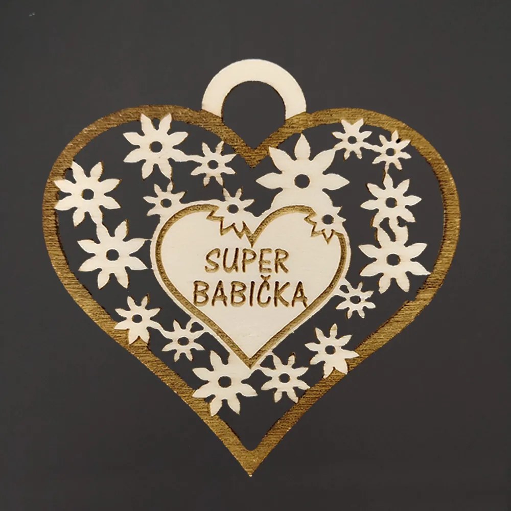 AMADEA Drevené srdce s textom "super babička", 7 cm, český výrobok