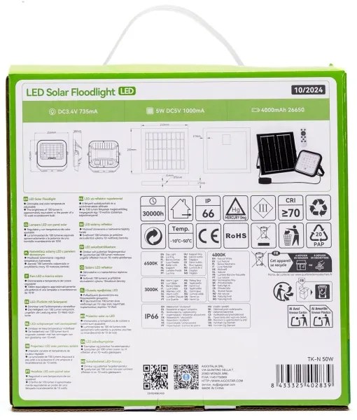 Aigostar - LED Stmievateľný solárny reflektor LED/50W/3,4V IP66 + DO