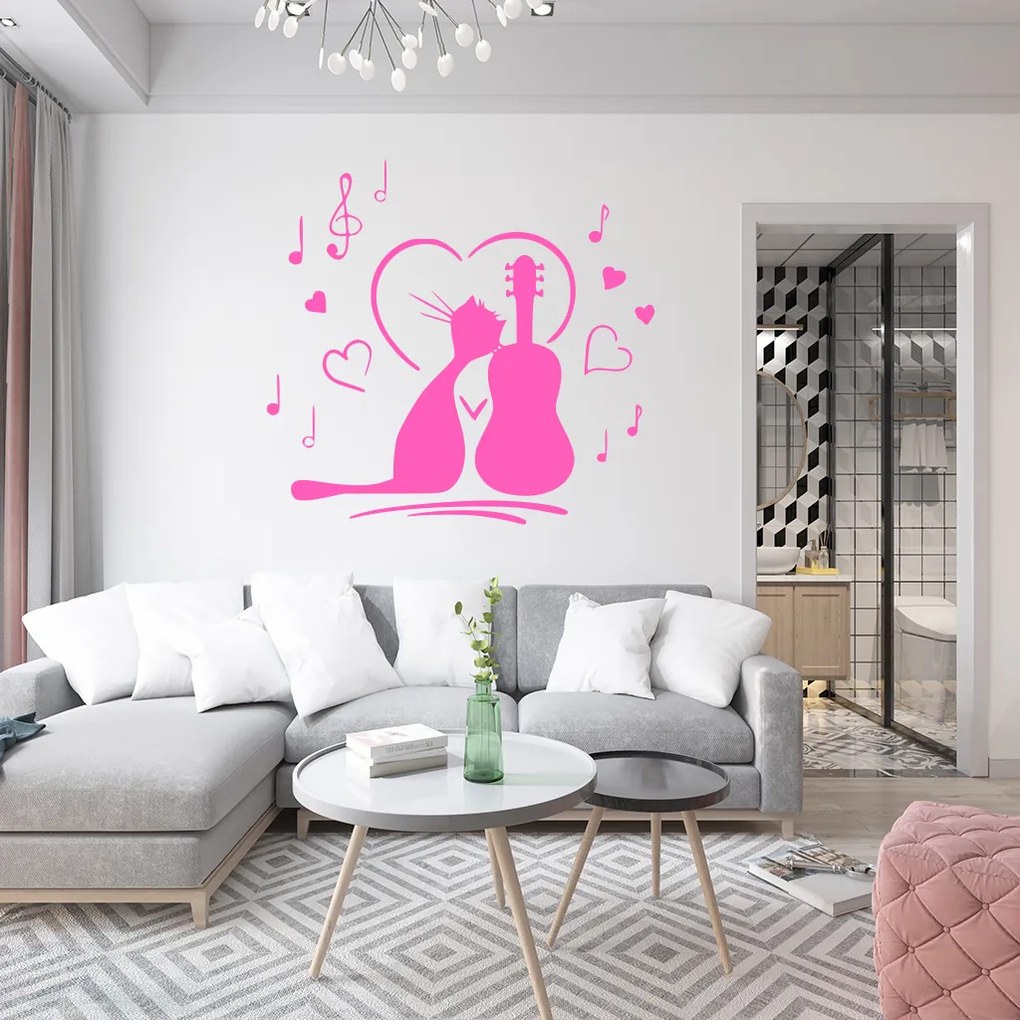 Veselá Stena Samolepka Mačička milujúca hudbu Farba: hnědá, Veľkosť: 80 x 76 cm