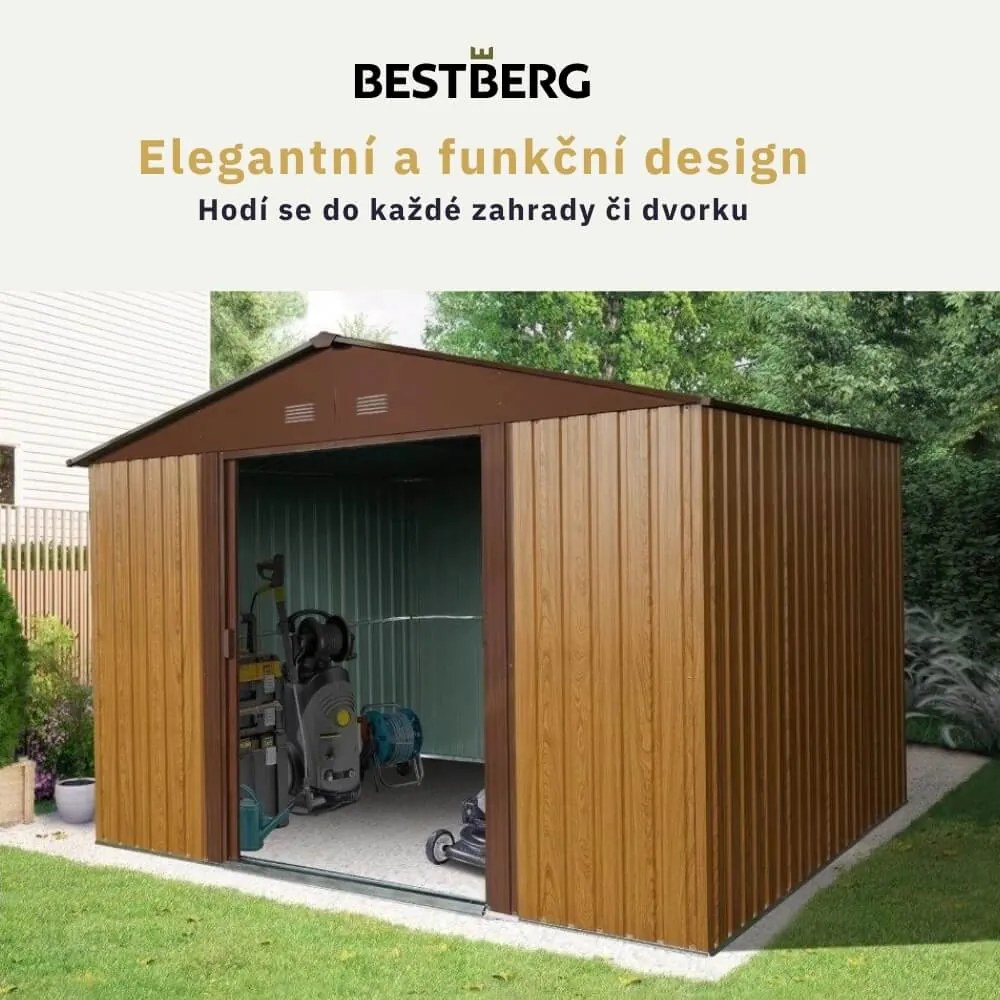 Záhradný domček BestBerg ZDB-7D / 7,2 m² / 301 x 238 x 214 cm / červené drevo / hnedá