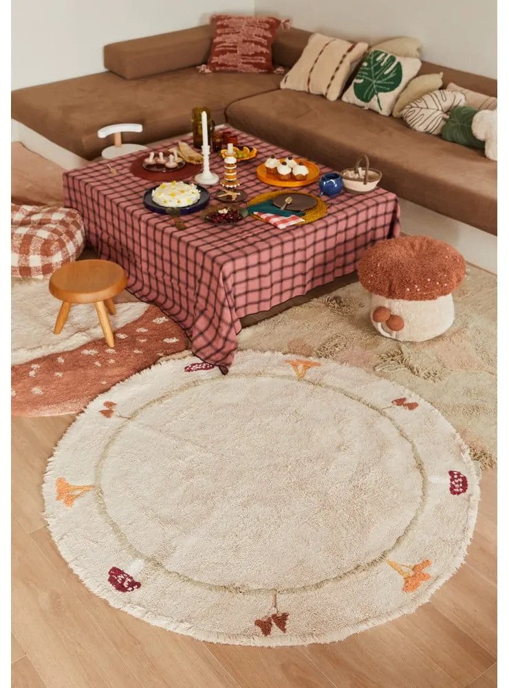 Prateľný ručne tkaný bavlnený detský koberec v tehlovej farbe krémový 120x120 cm Boletus – Lorena Canals