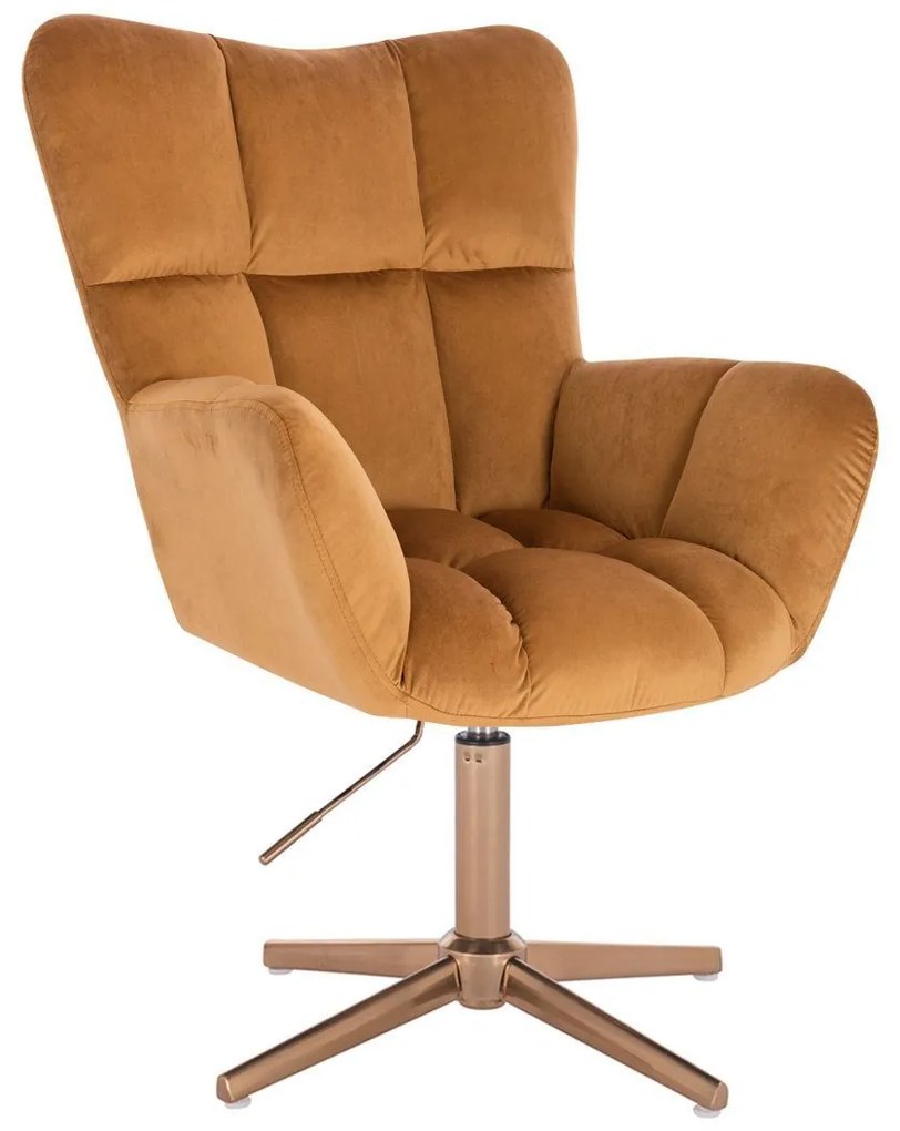 LuxuryForm DESIGN Kreslo AURORA VELUR na zlatom kríži - medové