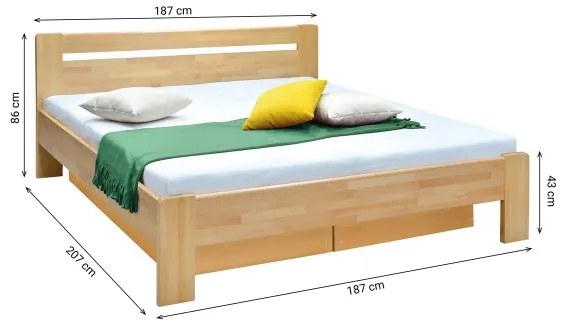 Dvojlôžková posteľ s roštom a úložným priestorom z masívu AMARA 180x200 cm buk