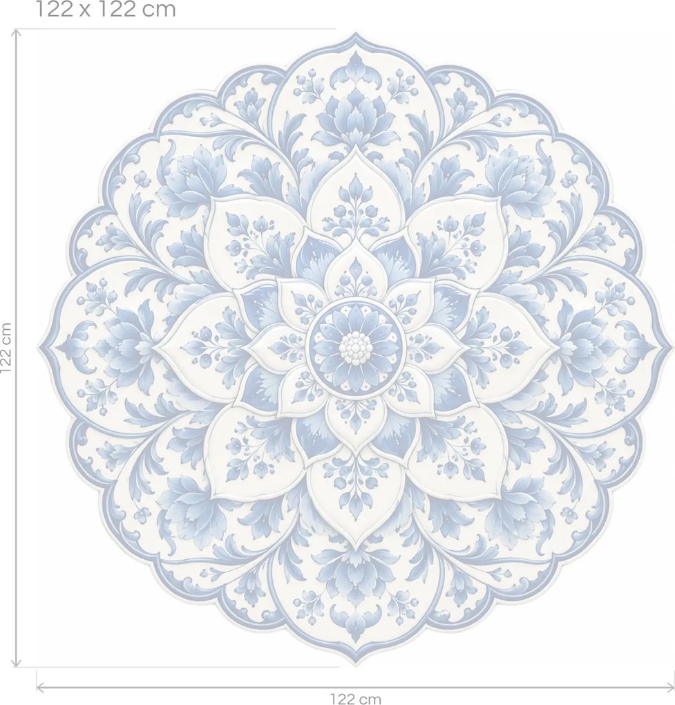 Porcelánová mandala kobaltovo modrá textilná prelepiteľná nálepka na stenu hárok 46 x 46 cm
