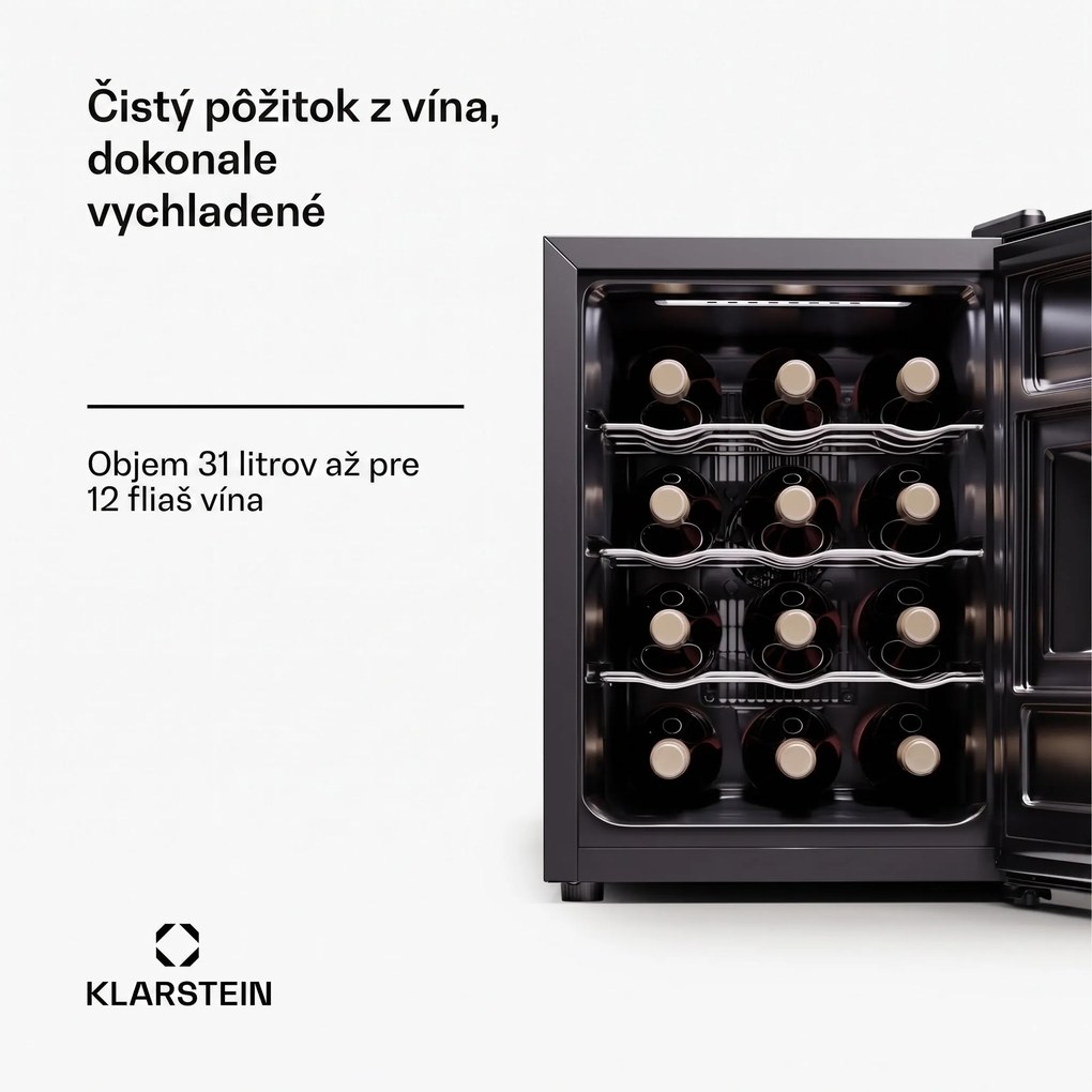 Klarstein Silent Vino 12 Uno, chladnička na víno, 31 l / 12 fliaš, 5-18 °C, dotykové