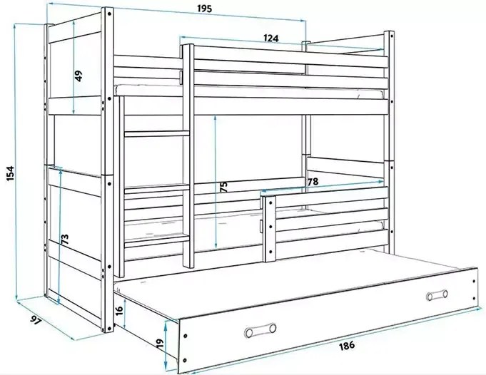 3-lôžková poschodová posteľ RICO so zásuvkou, prírodná/zelená