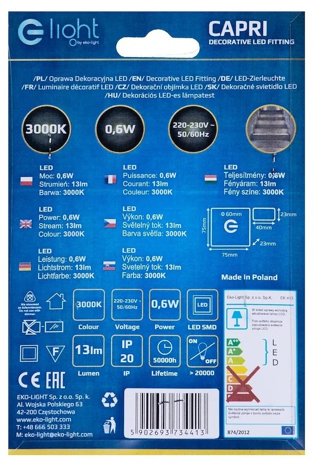 Schodiskové LED svietidlo Capri, 1x LED 0,6w, 3000k, s
