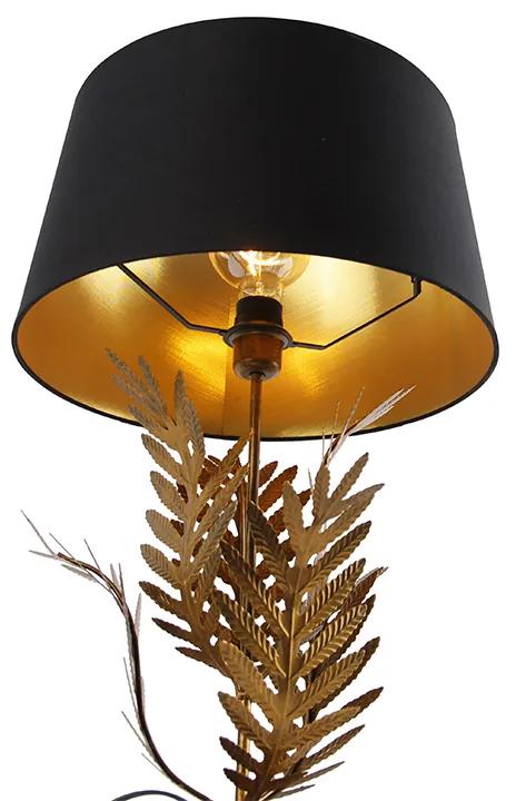Stolová lampa zlatá s čiernym bavlneným tienidlom 40 cm - Botanica
