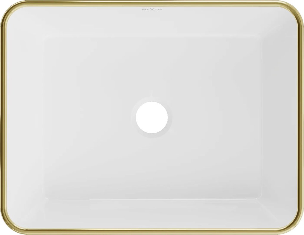 Mexen Catia, umývadlo na dosku 48x37x14 cm, biela lesklá-zlatý vzor, 21314809