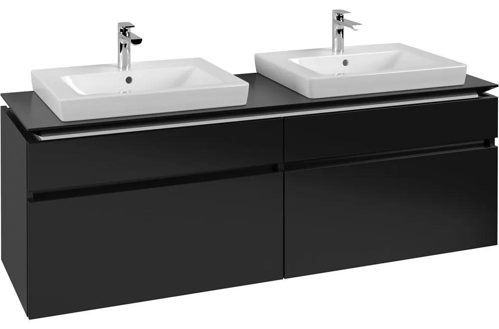 VILLEROY &amp; BOCH Legato závesná skrinka pod dve umývadlá, 4 zásuvky, 1600 x 500 x 550 mm, Black Matt Lacquer, B69300PD